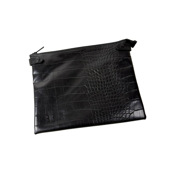 BEIS Handbags - BEIS Black Croc Embossed Zipper‎ Pouch Travel Cosmetic Makeup Bag